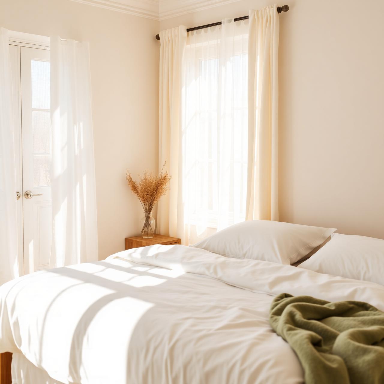 A serene, freshly cleaned bedroom