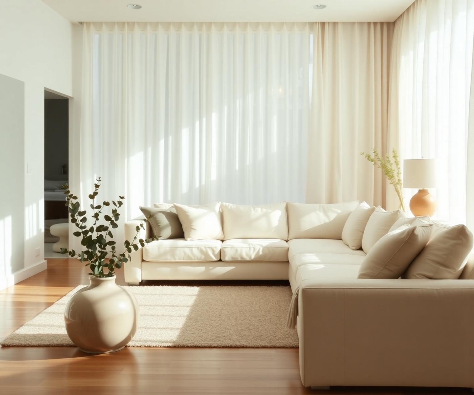Sunlit, freshly cleaned living room